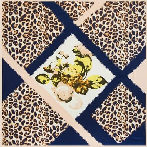 100cm Twill Silk Scarf For Women Diamond Leopard Flower Print Square Scarf Lady Shawl Female Neckerchief Foulard Hijab Bandana