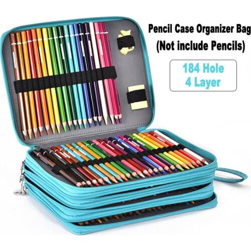 184 Hole 4Layer PU Zipper Pencil Case Art Painting Drawing Sketch Pen Brush Cosmetic Storage Bag Organizer School Stationery Box