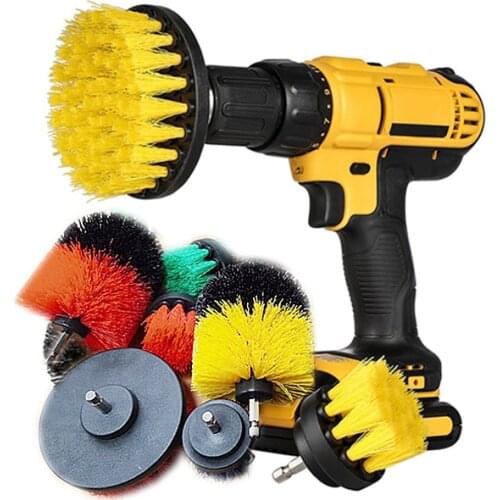 3Pcs/Set Electric Scrubber Brush Drill Brush Kit Plastic Round Cleaning Brush For Carpet Glass Car Tires Nylon Brushes 2/3.5/4