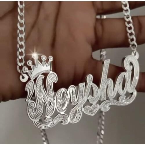 AurolaCo Custom Name Necklace with Crown Custom Silver Color Stainless Steel Under Heart Nameplate Necklace for Women Gifts
