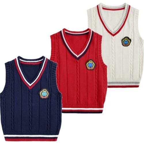 Childrens clothing boys and girls sweater vest cotton v-neck students uniform knitted waistcoats big kids clothes outerwears