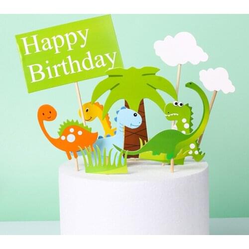 Cartoon Dinosaur Party Cake Toppers Jungle Safari Cake Decor Baby Boy Happy Birthday Party Decorations Baby Shower Supplies