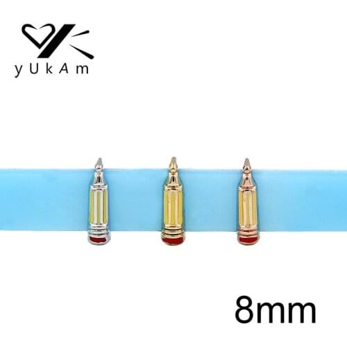 YUKAM Jewelry 8mm Silver Color Enamel Stationery Student Pencil School Slide Charms Keeper for DIY Bracelets Accessories Making