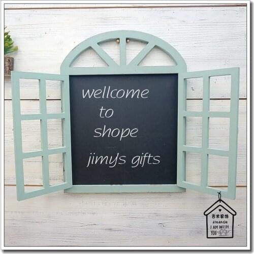 Zakka grocery retro blue timber fake window Mural blackboard creative personality fashion shop window hangings