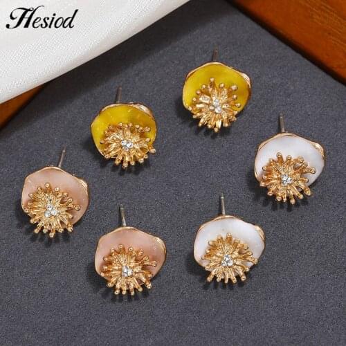 Hesiod 1 Pairs Rhinestone Flowers Earrings New Fashion Gold Metal Plated Suitable for Girls Or Ladies Gifts