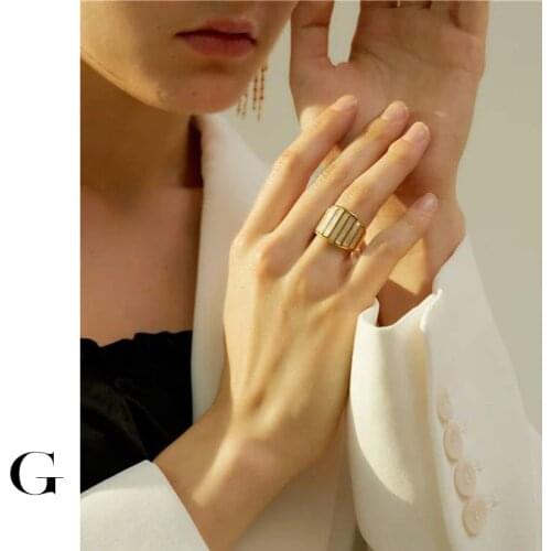 GHIDBK 2020 Fashion Statement Vintage Stainless Steel Wide Natural Shell Rings Women Street Style Minimalist Ring Ins Jewelry