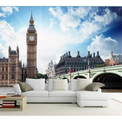 Beibehang Personalized wallpaper British clock tower European architectural landscape TV background wall painting decoration
