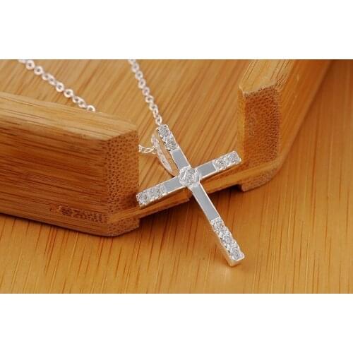 Fine 925 Sterling Silver Necklace For Women fashion brand Jewelry Classic cross crystal Pendant Christmas gifts Wedding party