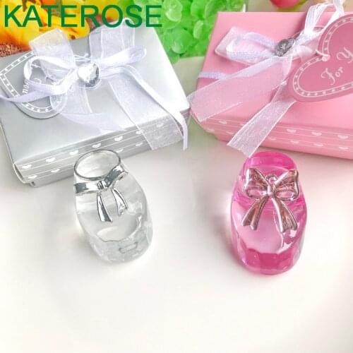 【KATEROSE】Wedding Favors and Gifts Unique Crystal Baby Shoe with Gift Box Baby Shower Girl Boy Party Souvenir and Gifts