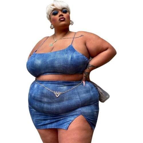 Skirt and Top Set Fashion Plus Size 3XL 4XL 5XL Two Piece Skirt Set Sexy Bue Outfits 2 Piece Set Women Skirt and Top Clubwear