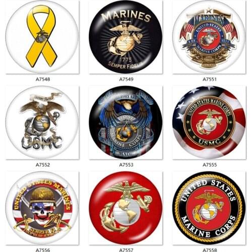 MARINE USMC 12mm/18mm Round glass cabochon flat back Making findings snap button jewelry A7548