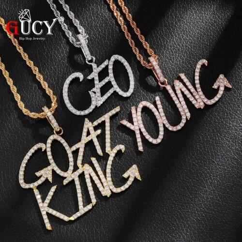 GUCY A-Z Custom Name Tennis Letters Pendant & Necklace Charm Mens CZ Hip Hop Jewelry With Gold Silver Tennis Chain