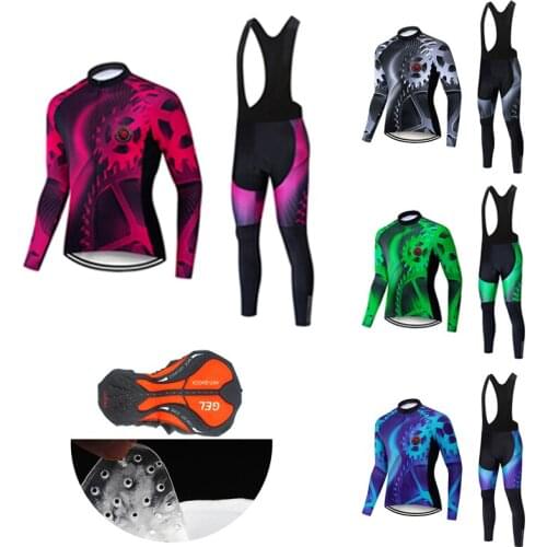 Fashion Fall Long Sleeve Road Bike Jersey Set Men 2021 Cycling Clothing BIB Gel Kit MTB Bicycle Clothes Male Uniform Sport Suit