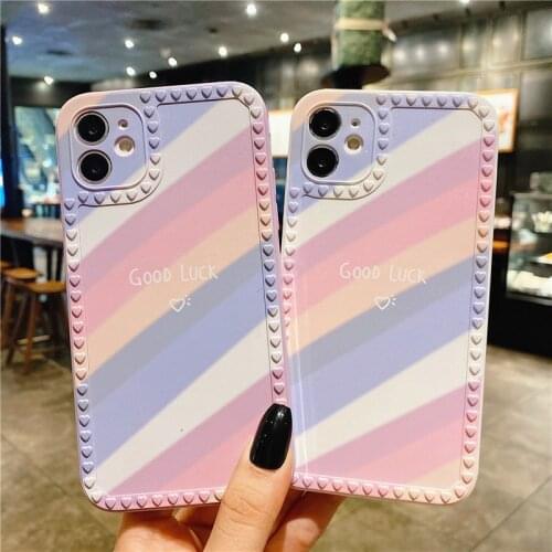 Cartoon 3D Heart Rainbow pattern Phone Case for Iphone 12 Pro 7 6 8 Plus Xr Xs 11 Pro Max SE Funny Soft Silicone Rubber Shell