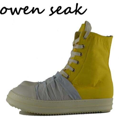 2018 Owen Seak Men Canvas Shoes Luxury Trainers Ankle Boots Lace Up Sneaker Casual Brand Zip High-TOP Flats Black Shoes Big Size