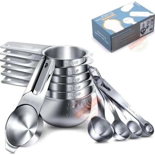 14-piece spoon and stainless steel metal measuring cup set 7 cups and 7 spoons cooking baking kitchen accessories measuring tool