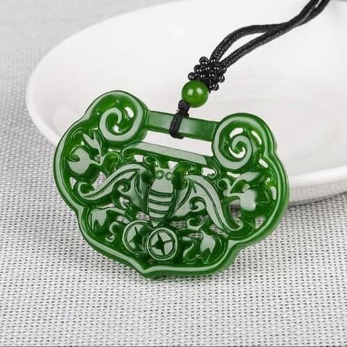 Jade Hollow Pendant Green Jade Fushou Ruyi Pendant Long Life Lock Jade Pendant