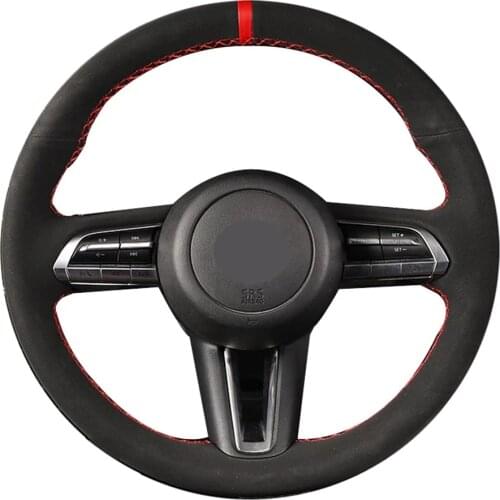 Non-slip Black Genuine Leather Suede DIY Car Steering Wheel Cover For Mazda CX-30 CX30 2019-2020 Mazda 3 Axela 2019-2020
