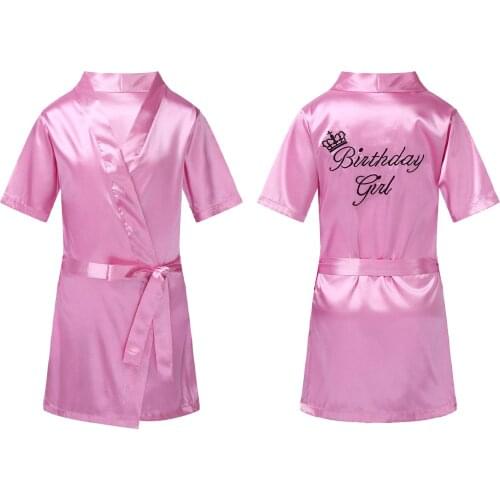New Summer Kids Girls Silk Nightgown Pajamas Short Sleeves Letters Printed Bath Robes Sleepwear For Spa Party Wedding Birthday