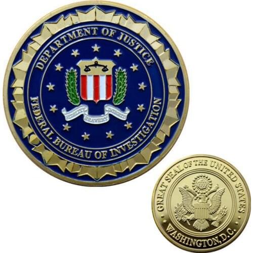 Novelty Colorful Pure 24K Gold Plated Coin of U.S. Department Of Justice American FBI Metal Challenge Coin For Gift