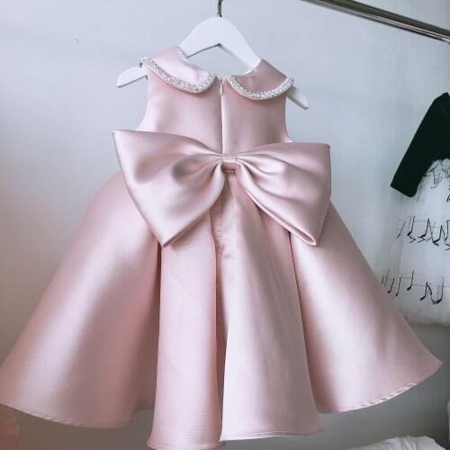 New Arrival Wedding Satin Princess Baby Girls Dress Birthday Evening Party Infant Big Bowknot Dress for Girls