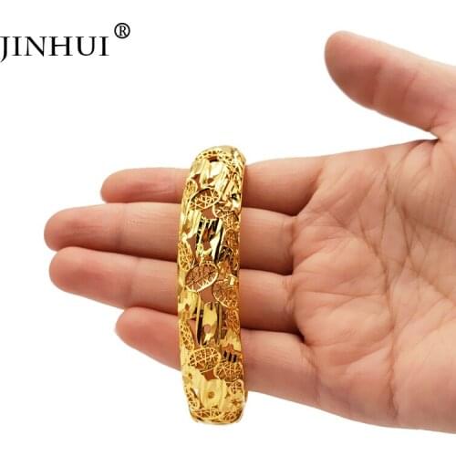 Jin Hui New Fashion Gold Color Bangles for Women Bride Bracelets Ethiopian/france/African/Dubai Jewelry wedding gifts Can Open