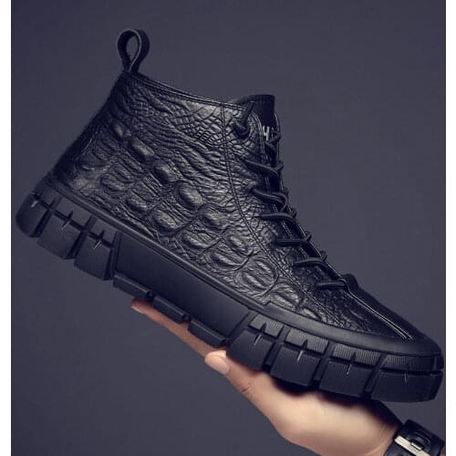 Mens High-top Side Zipper Crocodile Pattern PU Leather Chelsea Business Casual Boots Classic Fashion Trend Ankle Boots male