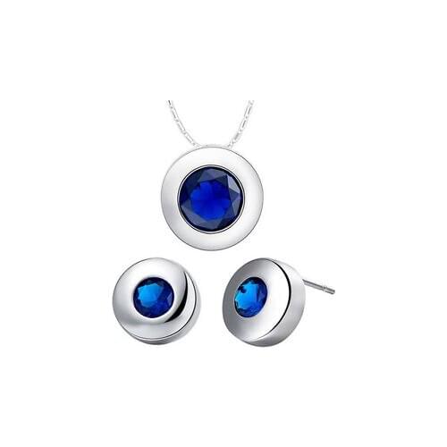 Wholesal WGP Zircon Gem Noble Rich blue red green Simple Round Crystal Necklace Earrings Wedding Jewelry Set