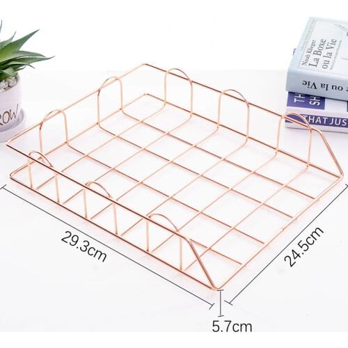 Magazine Newspaper Organizer Nordic Rose Gold Metal Stackable Storage Basket Frame Rack Office Desktop A4 Paper Finishing Basket