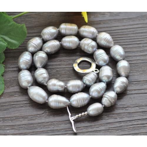 P7619 Big 17" 17mm Gray Rice Freshwater Pearl Choker Necklace