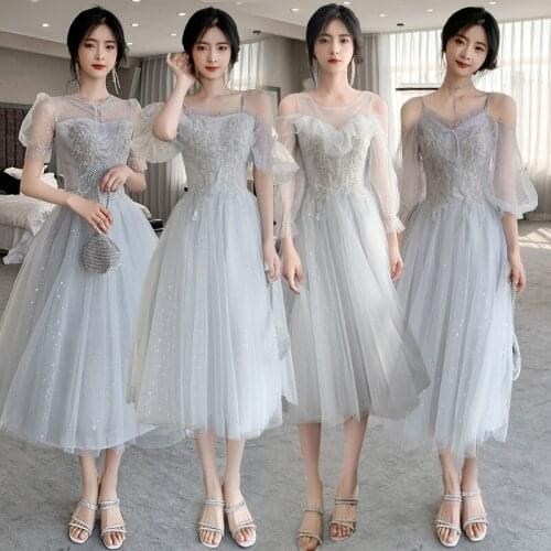 Bridesmaids Dresses Illusion O-Neck Short Sequined Embroidery Lace Tulle Off The Shoulder A-Line Women Wedding Party Gown E711