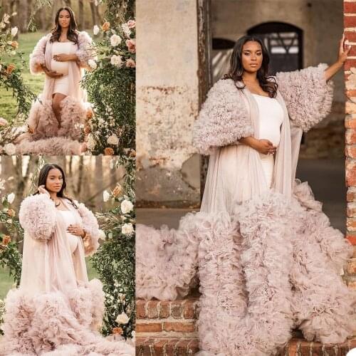 Maternity Women Sexy Shawls Dress White Robes for Photo Shoot or Baby Shower Ruffle Tulle High Split Women Dress Photography