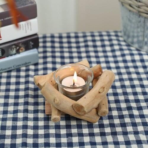 Candlesticks Candle Holders Wooden Driftwood Candlestick Glass Creatives Decoration For Home Ornament C1
