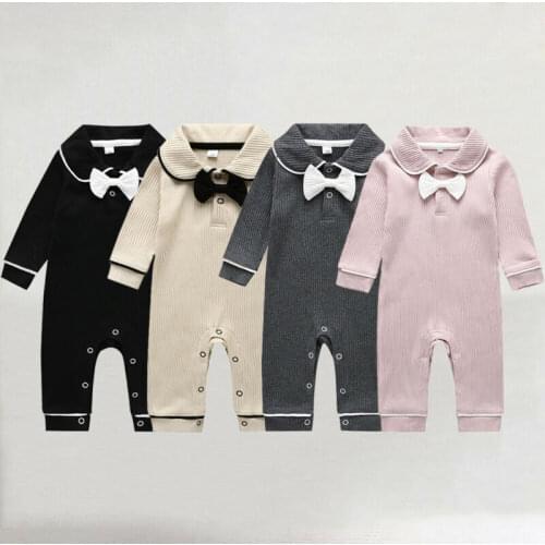 Toddler Romper Baby Girl Clothes Knitted Long Sleeve Bow doll collar Romper Jumpsuit Overall Outfit