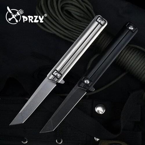 PRZY D2 Steel Blade Folding Knife Outdoor Survival Hardware Knife Pocket Sharp Blade Folding Steel pen Knife Camping EDC Tools