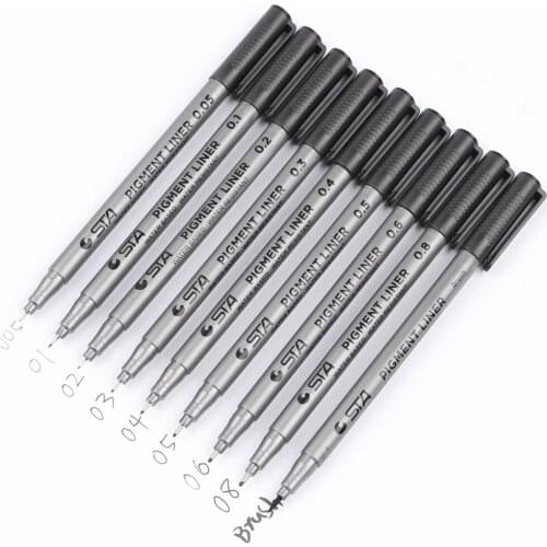 STA Pigment Liner Pen Porous-Point Pens Professional Needle Drawing pen Marker Hook line Pen Design Sketch 9pcs/set