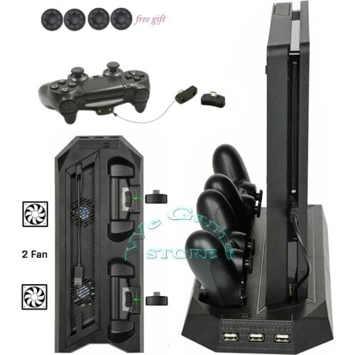 PS4 Slim Console Vertical Cooling Stand PS 4 Controller Charging Station with 3 HUB Port for PlayStation 4 Slim Accessories