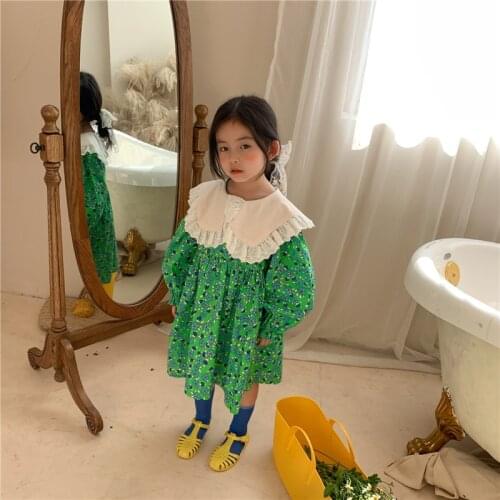 Spring Floral Dress 2021 New Girl Fashion Cute Dresses Kids Casual School Wear Korea Style Childrens Sundress 2-6T