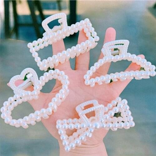 Fashion Girl Hair Claw Geometric Imitation Pearl Hairpin Crab Retro Heart Shape Crystal Hair Clips Hair Accessories For Women