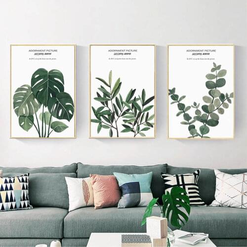 Green Plant Home Decoration Wall Art Canvas Painting Monstera Leaf Nordic Posters and Prints Wall Pictures for Living Room Decor