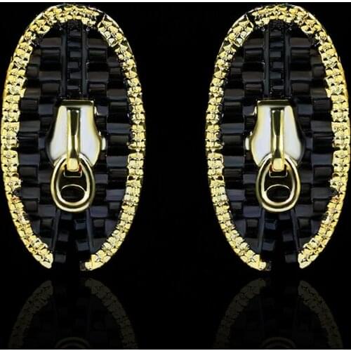 Creative Ladies 925 Silver Earrings Oval Shape Black Gold Earrings Zipper Creative Line Fashion Jewelry Earring Jwelry for Women