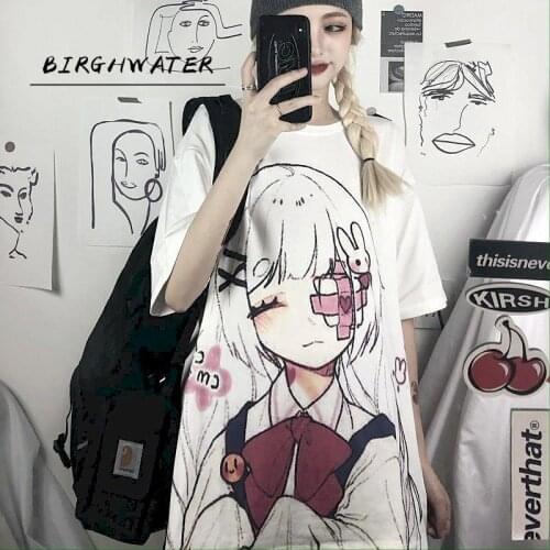 Anime girl image print women tops tshirts Korean style t-shirts summer sweet fashion t shirts preppy couple clothes o-neck tee
