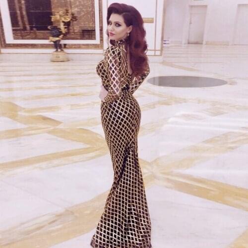 Captivating Sequin Sheer Mesh Bandage Fishtail Dress Long Sleeve Turtleneck Open Back Plaid Maxi Elegant Skinny Mermaid Dress