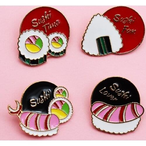 Delicious Tuna Sushi Badge Cartoon Cute Rice Ball Sashimi Metal Enamel Brooch Foodie Costume Backpack Jewelry Accessories Gift