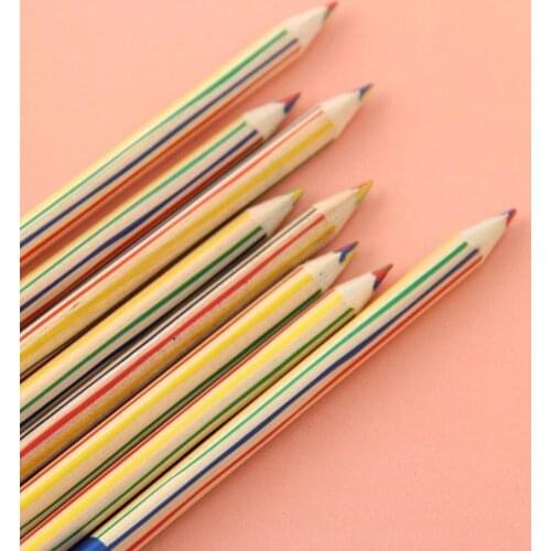 10pcs Cute Kawaii Wooden Colored Pencil 4 in 1 Wood Rainbow Color Pencil for Kid School Graffiti Drawing Painting