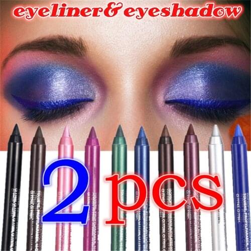 2Pcs Eye Shadow Eyeliner Color Pencil Glitter Eyebrows Waterproof Long-Lasting Pearly Lustre Eye Shadow Stick Pen Cosmetic