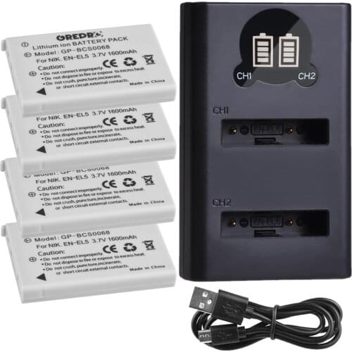 1600mAh EN-EL5 Battery + EN EL5 Charger with Type-c Port for Nikon Coolpix P520 P530 P90 P80 P500 P510 P6000 P5000 S10