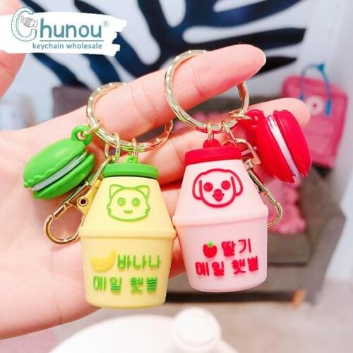 New Cute Drink Keychain Keyring 3D Macaron Simulation Yogurt Bottle Keychains Women Bag Car Keychain Accessories Sleutelhanger