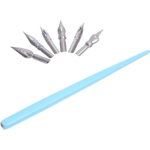 Wooden Manga Comic English Calligraphy Fountain Dip Pen with 6 Nibs Kit for Lettering Sketching Drawing