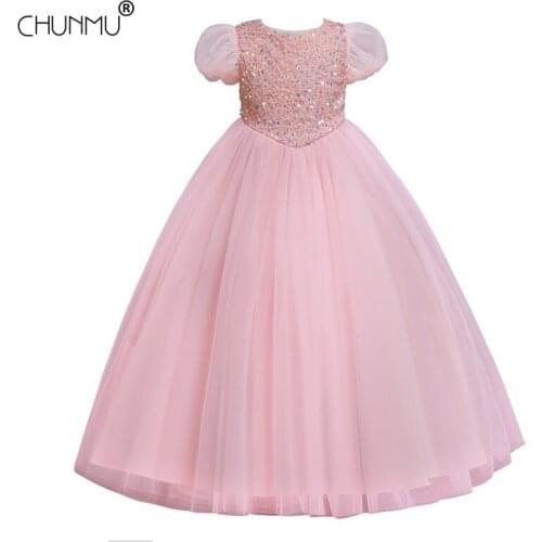 Sequins Flower Kids Dresses For Girls Christmas Costume Girls Wedding Party Lace Tutu Elegant Princess Dress Children Clothes